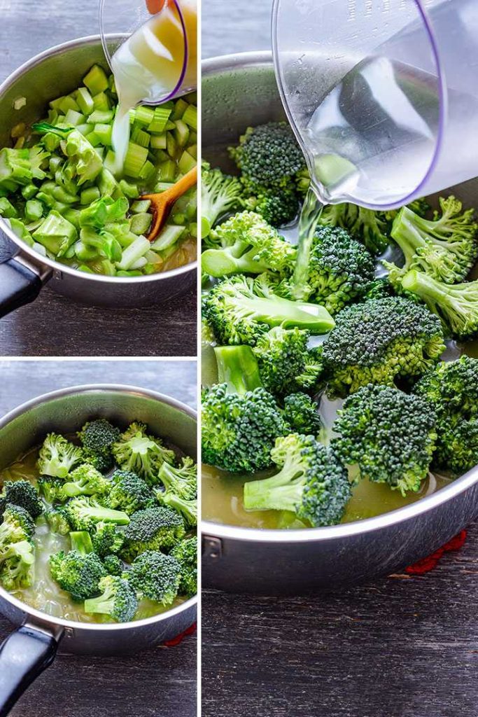 Legume pentru supa cremă de broccoli și țelină puse în oală