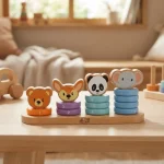 Jucărie educativă din lemn pentru numărare, 15 discuri colorate, Sun Baby