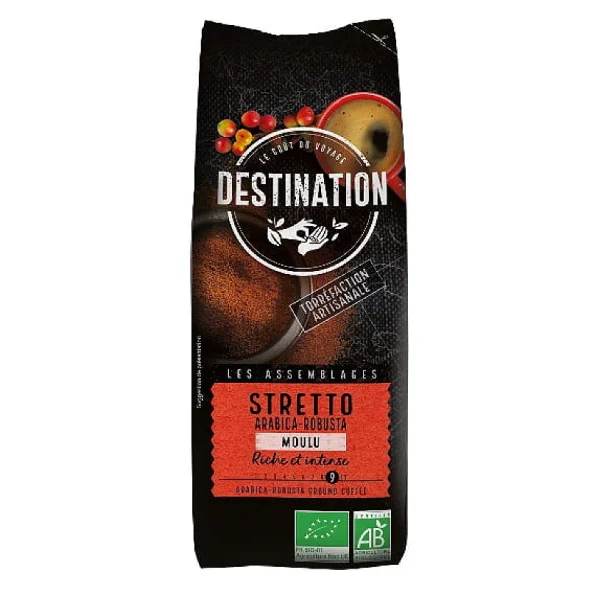 Cafea macinata, Arabica, Robusta, Bio, Destination, Stretto, 250 g