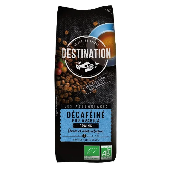 Cafea arabica decofeinizată 100% BIO boabe 250 g - Destination