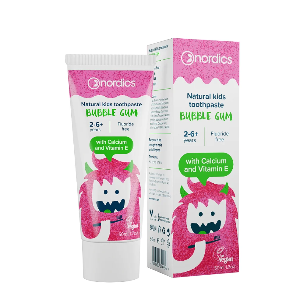 Pastă de dinți fără fluor pentru copii cu vârsta cuprinsă între 2 și 6 ani cu aromă de gumă de mestecat 50 ml - Nordics