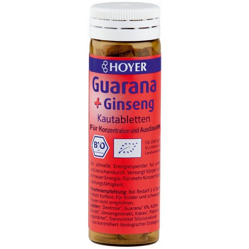 Guarana si ginseng comprimate de mestecat BIO 30 g (60 bucati) Hoyer