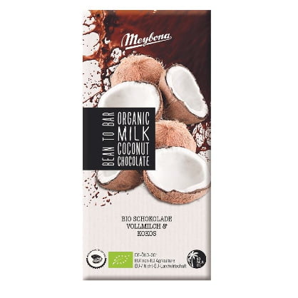 Ciocolată cu lapte cu fulgi de nucă de cocos BIO 100 g - Meybona