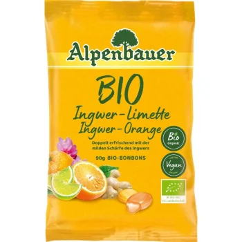 Bomboane cu ghimbir, lămâie și portocale Bio, Alpenbauer, 90g