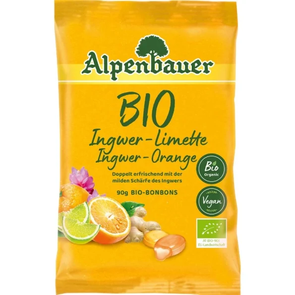 Bomboane cu ghimbir, lămâie și portocale Bio, Alpenbauer, 90g