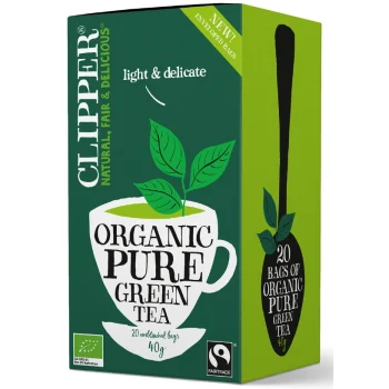 Ceai verde bio Fair Trade Clipper, antioxidant, 20 plicuri, 40g