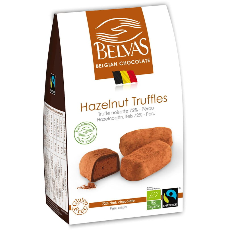 Ciocolată belgiană cu trufe de alune din Fair Trade fără gluten BIO 100 g - Belvas