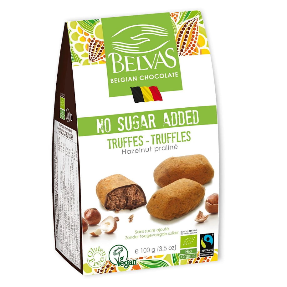 Ciocolată belgiană cu trufe de alune fără adaos de zaharuri fără gluten BIO 100 g - Belvas