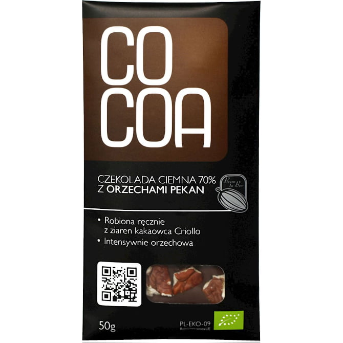 Ciocolată amăruie cu nuci pecan BIO 50 g - Cocoa