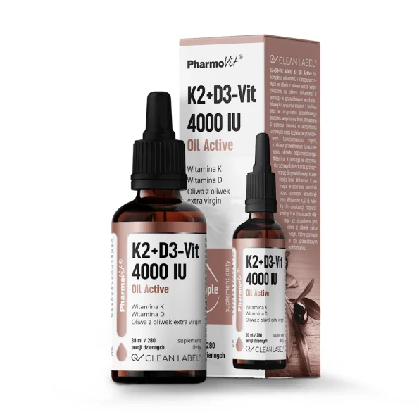 Vitamina K2 si D3 picaturi, Oil Active, imbunatateste oasele, Pharmovit, 30 ml