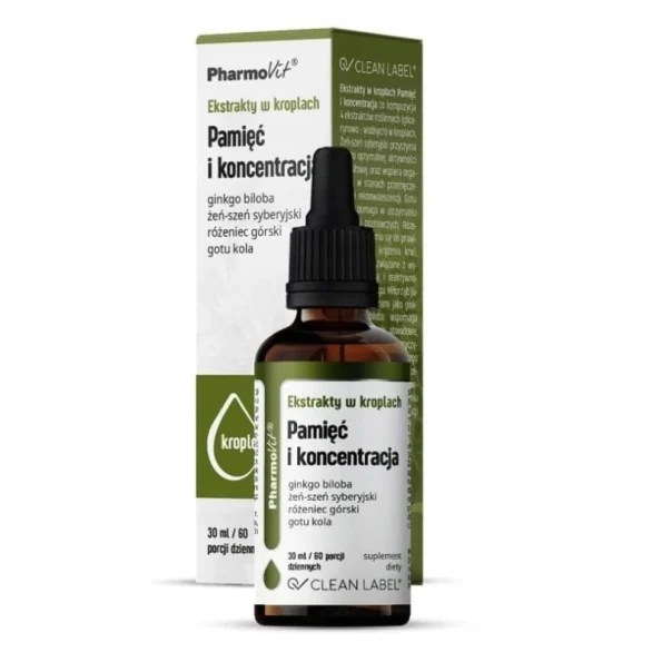 Supliment memorie concentrate, extract ginseng, ginkgo biloba, Pharmovit, 30ml