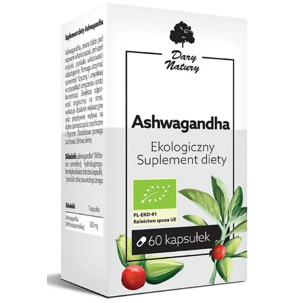 Ashwagandha Bio, adaptogen natural, Dary Natury, 60 cps