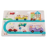 Puzzle din lemn, copii +12 luni, Autobuz Fericit, Sun Baby, 7 piese