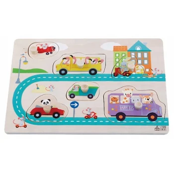 Puzzle din lemn, copii +12 luni, Autobuz Fericit, Sun Baby, 7 piese
