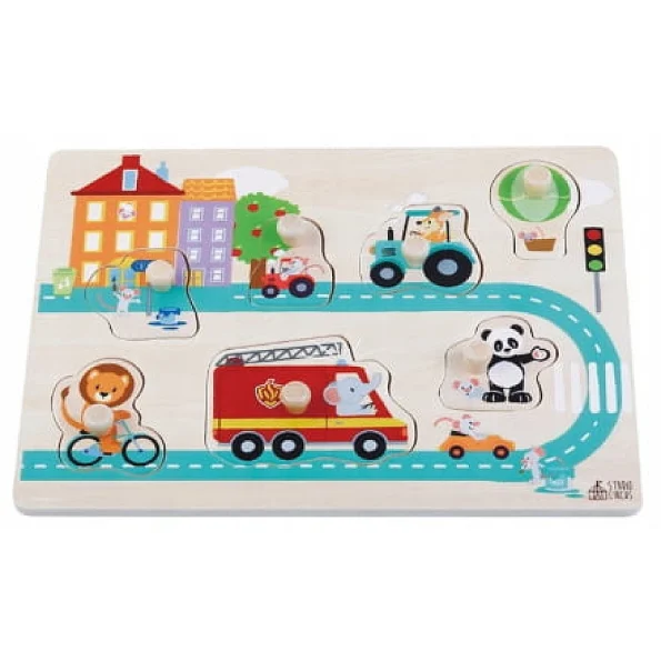 Puzzle educativ din lemn pentru copii 12 luni, 7 piese colorate, Sun Baby