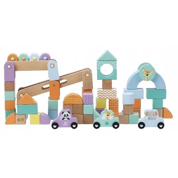 Set cuburi educative din lemn multicolor pentru copii, 60 piese, Sun Baby