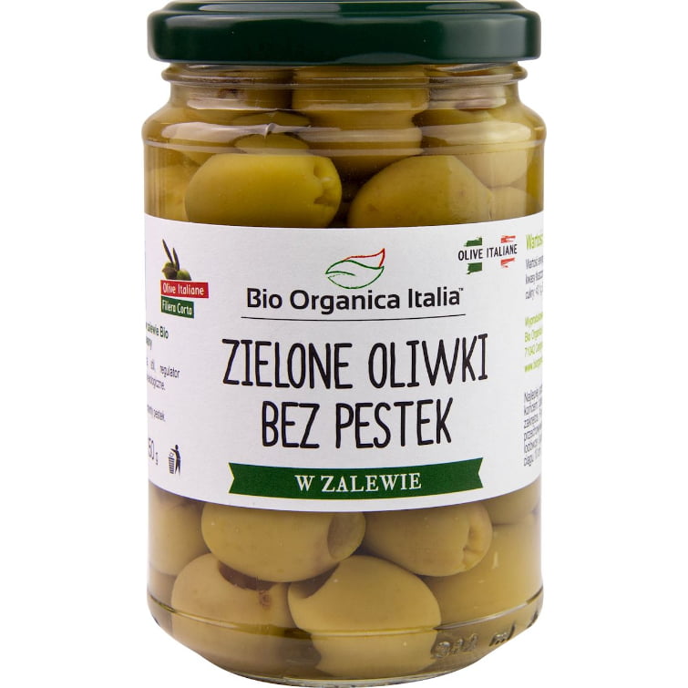 Măsline verzi fără semințe în saramură BIO 280 g (160 g) - Bio Organica Italia