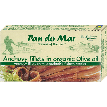 Fileuri de anșoa (hamsii) în ulei de măsline extravirgin BIO 50 g (30 g) - Pan Do Mar