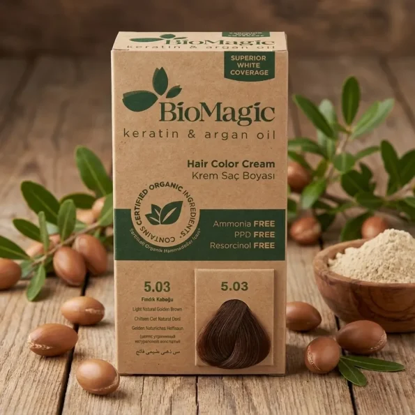 Vopsea de par Biomagic 5.03, maro auriu deschis, fara amoniac, 250g - Produse cosmetice