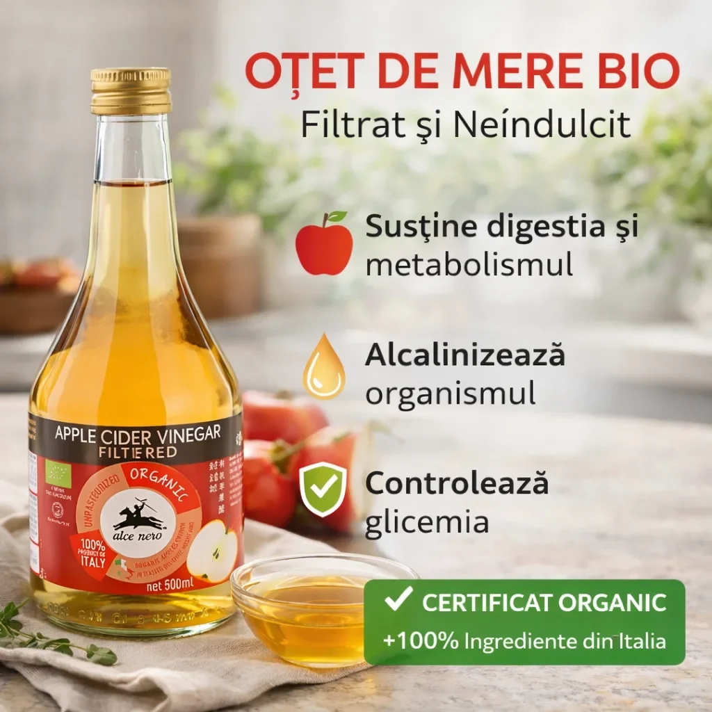 Oțet cidru mere bio filtrat 5% aciditate Alce Nero Italia 500ml
