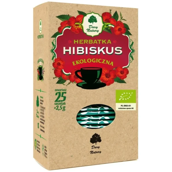Ceai de hibiscus Bio, 25 x 25g, 625g, Dary Natury