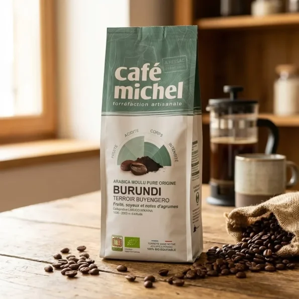 Cafea măcinată Arabica Burundi Bio, note fructate, Cafe Michel, 250g - Băuturi naturale sucuri