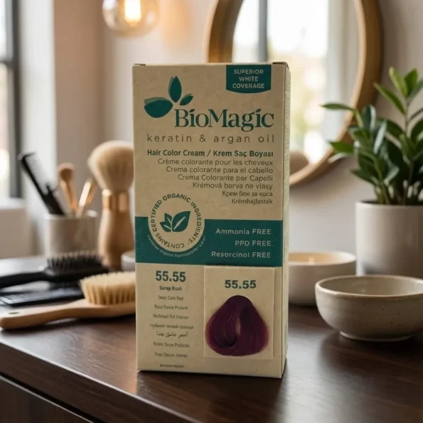 Vopsea de par Biomagic 55.55, rosu inchis intens, 250g - Produse cosmetice