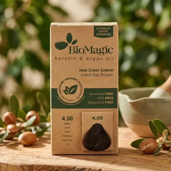 Vopsea de păr maro fără amoniac, Brown 4.00, BioMagic Hair Color Cream - Produse cosmetice