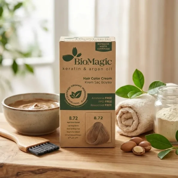 Vopsea de par blond bej deschis fara amoniac 8.72 Biomagic 250 g - Produse cosmetice