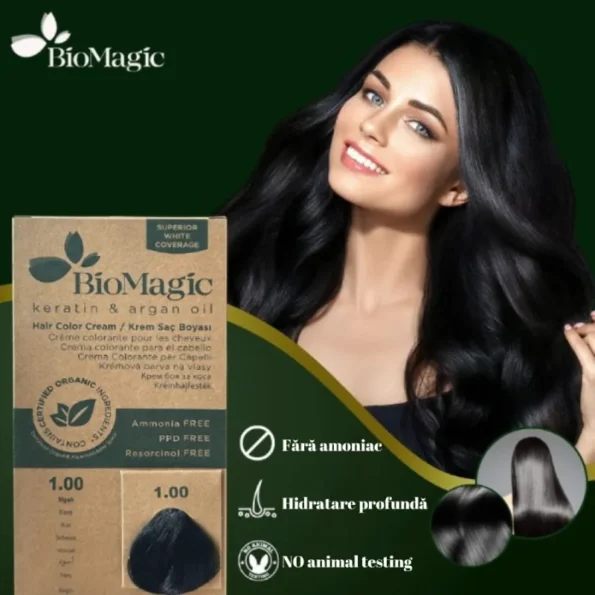 Vopsea de par negru Biomagic 1.00 fara amoniac 250 g