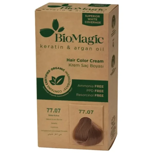 Vopsea de păr fără amoniac blond șaten, Biomagic 77.07 - Produse cosmetice