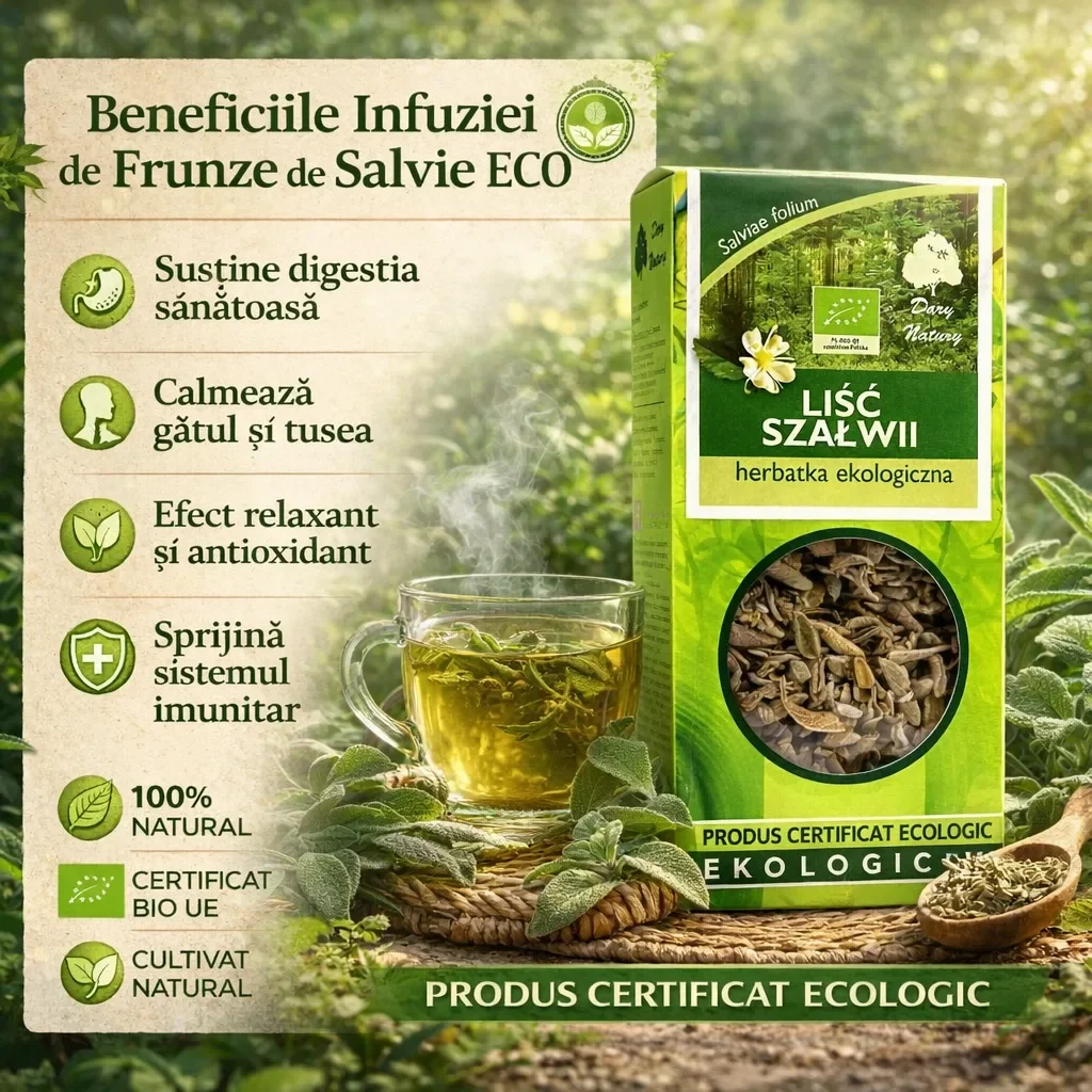Ceai de salvie bio pentru concentrare, 25 g, Dary Natury