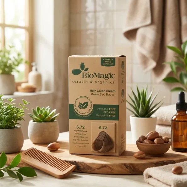 Vopsea de par, Biomagic 6.72 blond inchis, fara amoniac, keratina, ulei argan, 250 g - Produse cosmetice