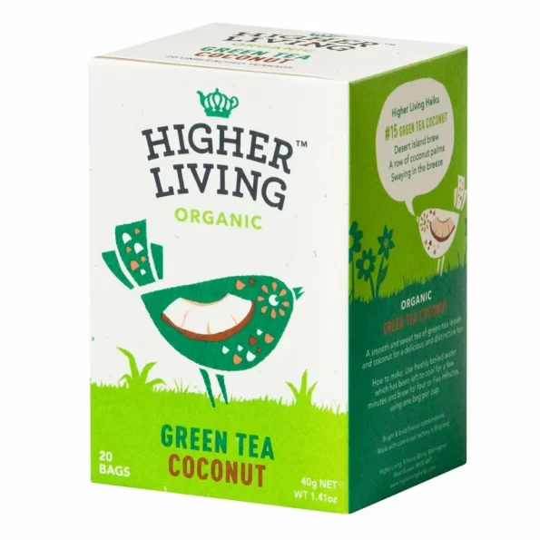 Ceai verde bio, aroma cocos, Higher Living, 20 plicuri
