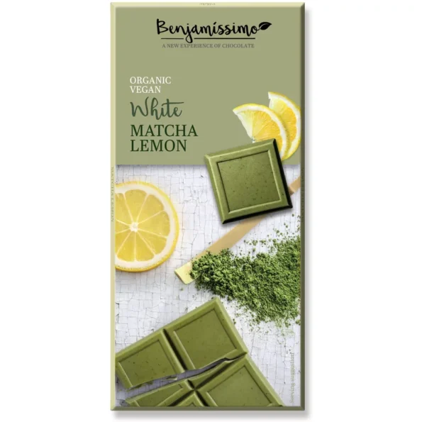 Ciocolată albă bio cu matcha, lamaie, Benjamissimo, 70g