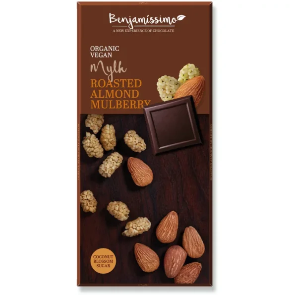 Ciocolată neagră migdale și dude, lapte cocos, Benjamissimo, 70g