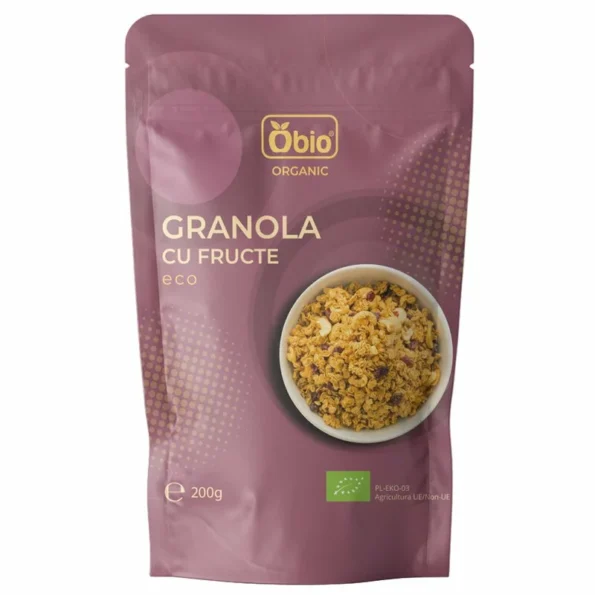 Granola cu fructe, amestec semințe, cocos, goji Bio Obio, 200g