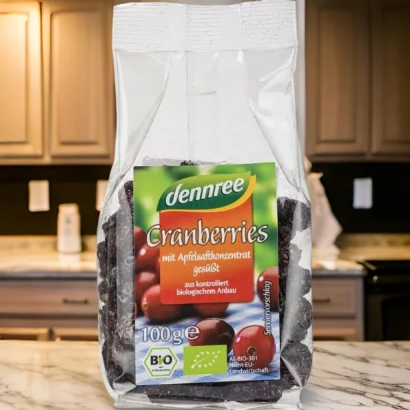 Merisoare Bio indulcite cu suc de mere, Dennree, 100g