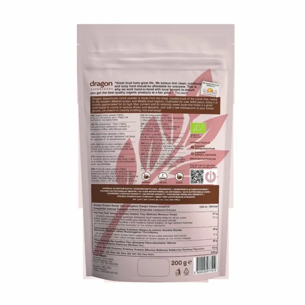 Pudră de carob roscove bio, Dragon Star, 200g