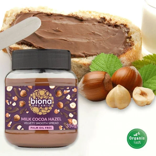 Crema tartinabilă bio, ciocolata, lapte și alune, Biona, 350g