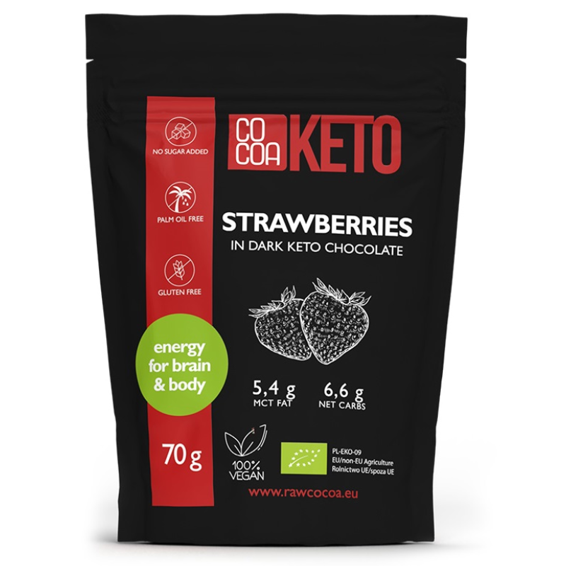 Căpșuni liofilizate în ciocolată neagră bio keto 70 g – cocoa