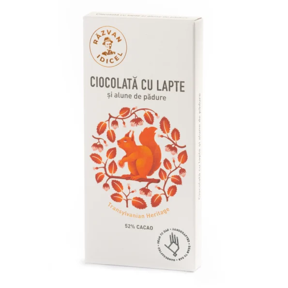Ciocolata artizanala cu lapte 52% cacao si alune de padure Razvan