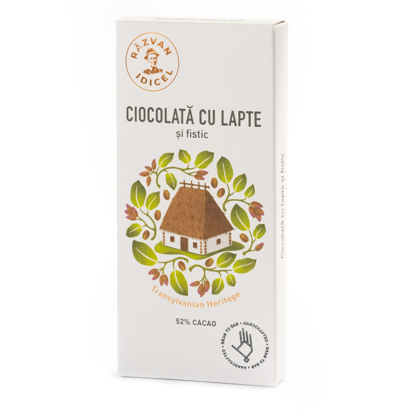 Ciocolată cu lapte 52% cacao și fistic 80 g Răzvan