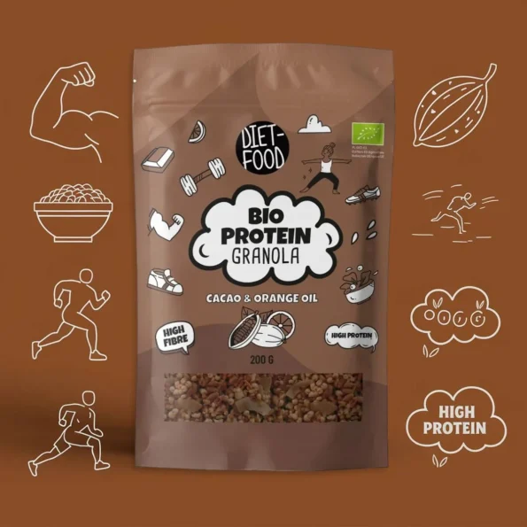 Granola proteică cu cacao, ulei portocale, BIO Diet-Food, 200g