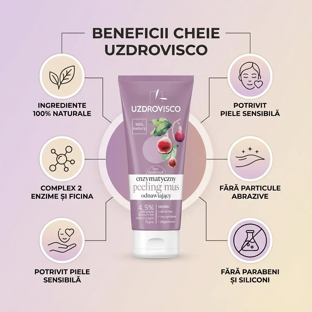 Peeling facial enzimatic spumă Uzdrovisco 60ml ficin dovleac ten sensibil
