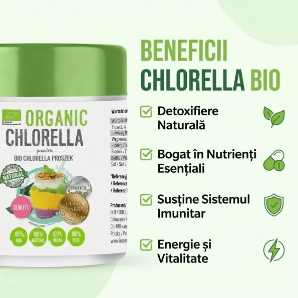 Alge chlorella bio pudră Intenson proteine vegetale detoxifiere 100g