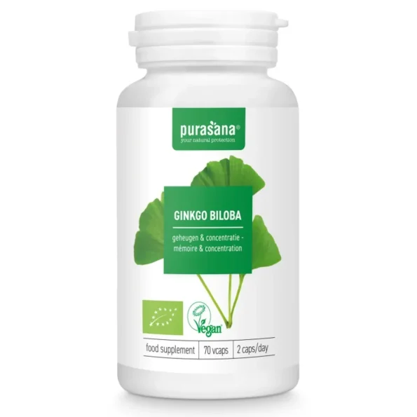Ginkgo biloba bio pentru memorie naturală, 70 capsule, Purasana