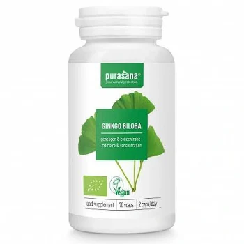 Ginkgo biloba BIO, memorie, PURASANA, 70 buc x 250mg