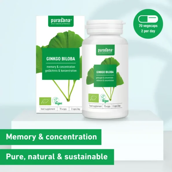 Ginkgo biloba bio pentru memorie naturală, 70 capsule, Purasana