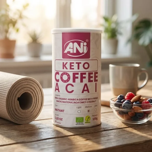 Cafea instant organică Reishi Keto Acai, MCT, ANI, 100g - Cafea verde proaspăt prăjită